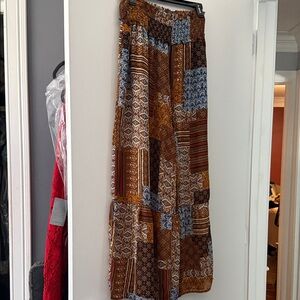 Dress Forum Patchwork Wide Leg Pants - Brown and Blue